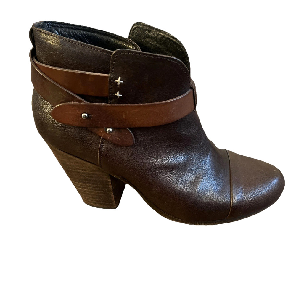 Rag & Bone Harrow Boots Women 39 Brown Leather Booties Block Heel Pull On Casual